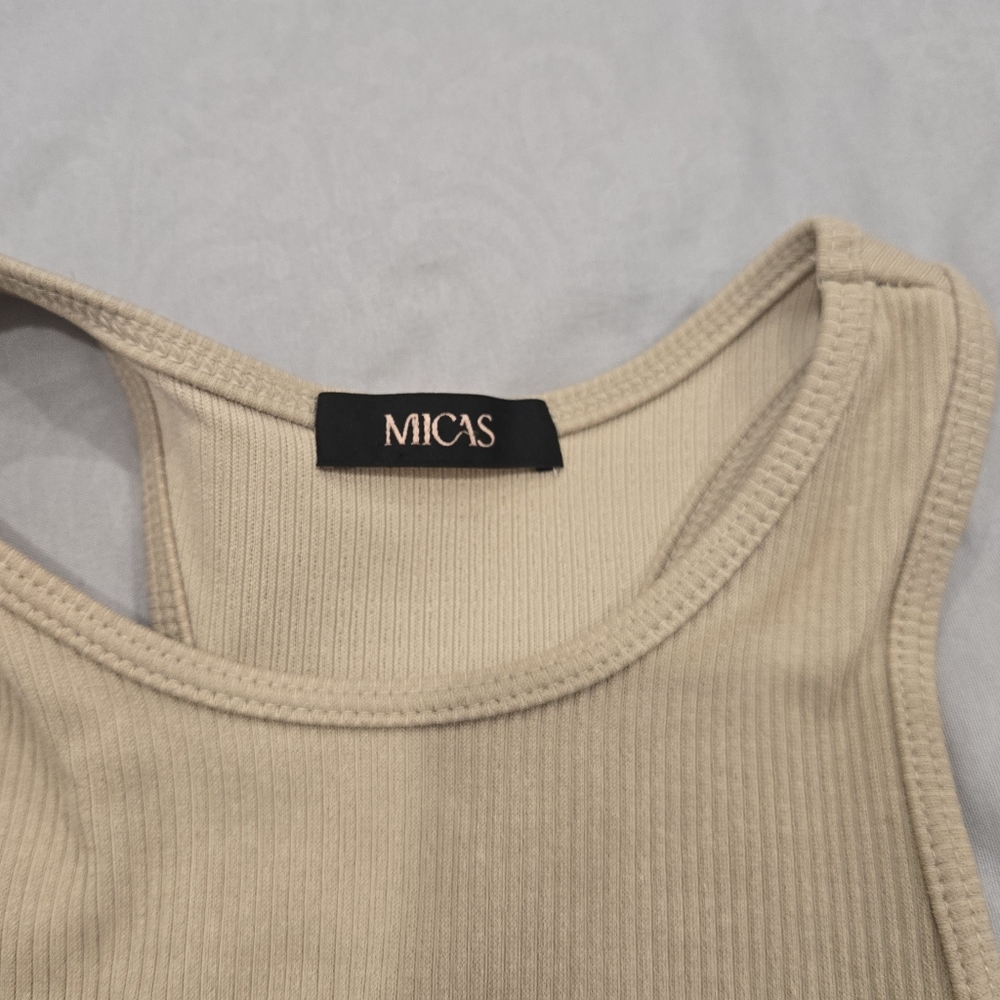 MICAS Tan Asymmetrical‎ Fitted Crop Tank - Picture 3 of 6